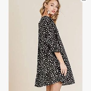 Umgee Dalmatian print layered ruffle sleeve dress